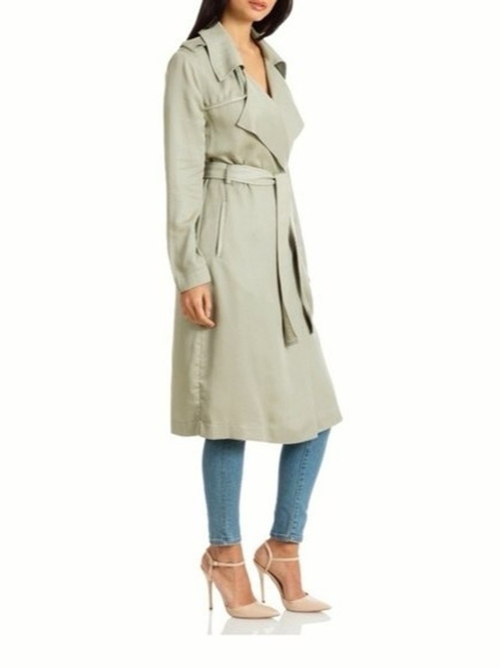 Badgley Mischka Sage Green Belted Trench Coat